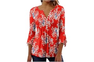 SHOPESSA 3/4 Sleeve Tops for Women Dressy Button Up Flowy Shirt Cute Summer Graphic Tees Womens Clothes Spring 2024
