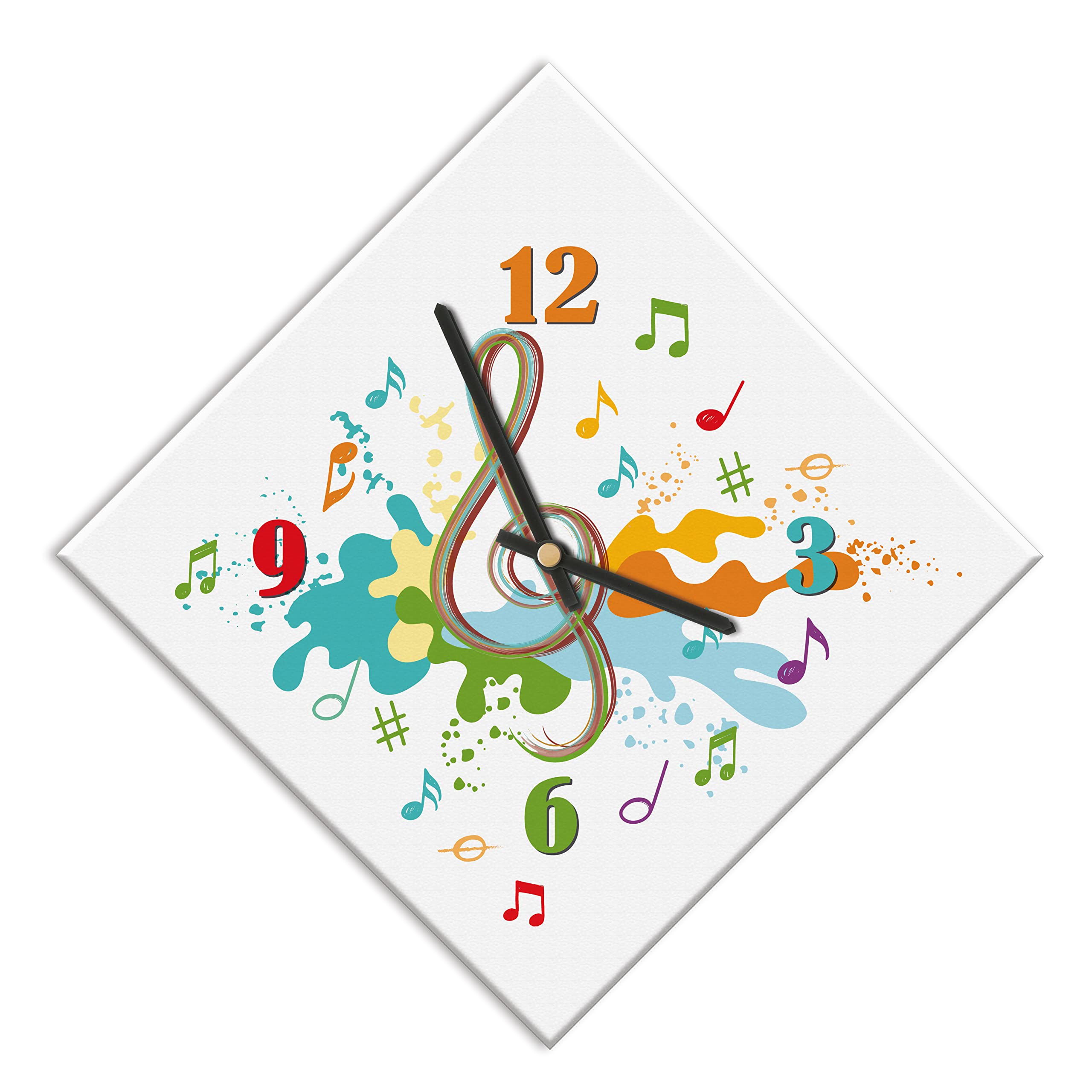 Mareli Wall Clock, Covered with printed paper, Music Notes, 42x42