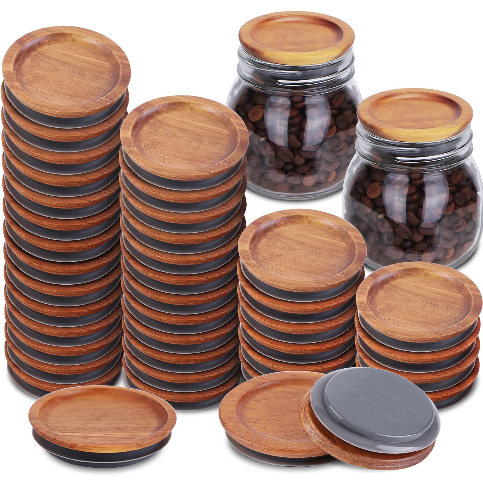 Photo 1 of 36Pack Regular Mouth Mason Jar Lids Acacia Wooden Storage Canning Jar Lids Ball Jars Bamboo Wooden Lids with Airtight Silicone Seal Ball Wooden Lids for Mason Jars, Brown