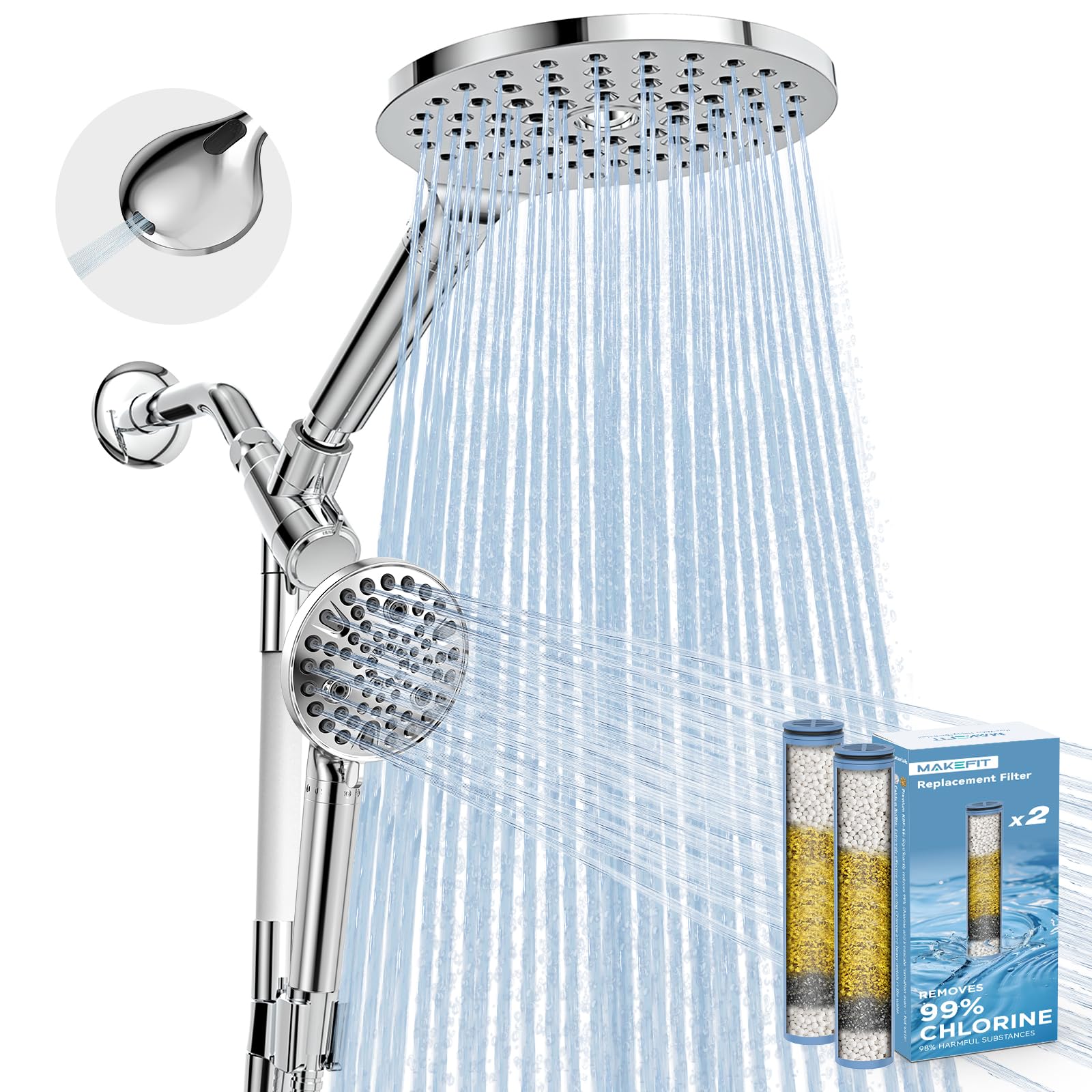 Photo 1 of ***PARTS ONLY***
MakeFit Dual Filtered Rain Shower Head Combo, Handheld Shower Head with Adjustable Bar - Rainfall Shower Head And Showerhead with Filter for Hard Water - Removes Chlorine