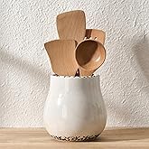 JIEMEI HOME Kitchen Utensil Holder for Kitchen Counter, 6.3" Ceramic Rustic Utensil Crock for Countertop, Farmhouse Cooking T