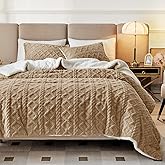 Joyreap 3-Piece Fluffy Faux Fur Sherpa Comforter Set Coffee, Queen Size Luxury Tufted Bedding Comforter Set, All Season Soft n Cozy Plush Comforter Bed Set- 88x88 inches