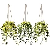 PENGYEE 3 Packs Fake Hanging Plants with White Pots, 13" Artificial Hanging Plants for Wall Decor, Fake Plants Mandala Vine Indoor/Outdoor for Home Bathroom Bedroom Kitchen Office Room Decor