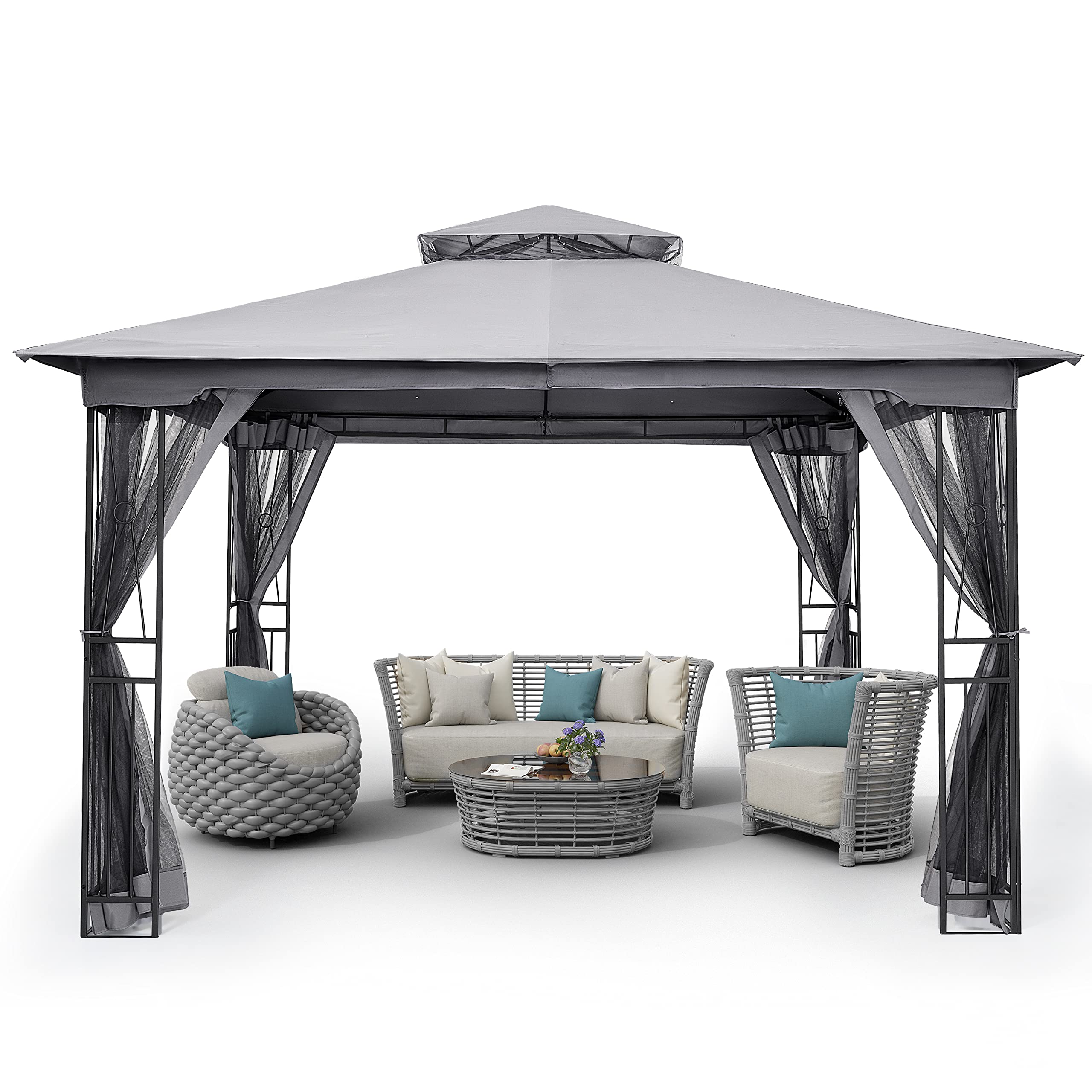 Photo 1 of HAPPATIO 10' X 12' Outdoor Patio Gazebo, Canopy Gazebo for Garden,Yard,Patio with Ventilation Double Roof with Mosquito Netting,Gray