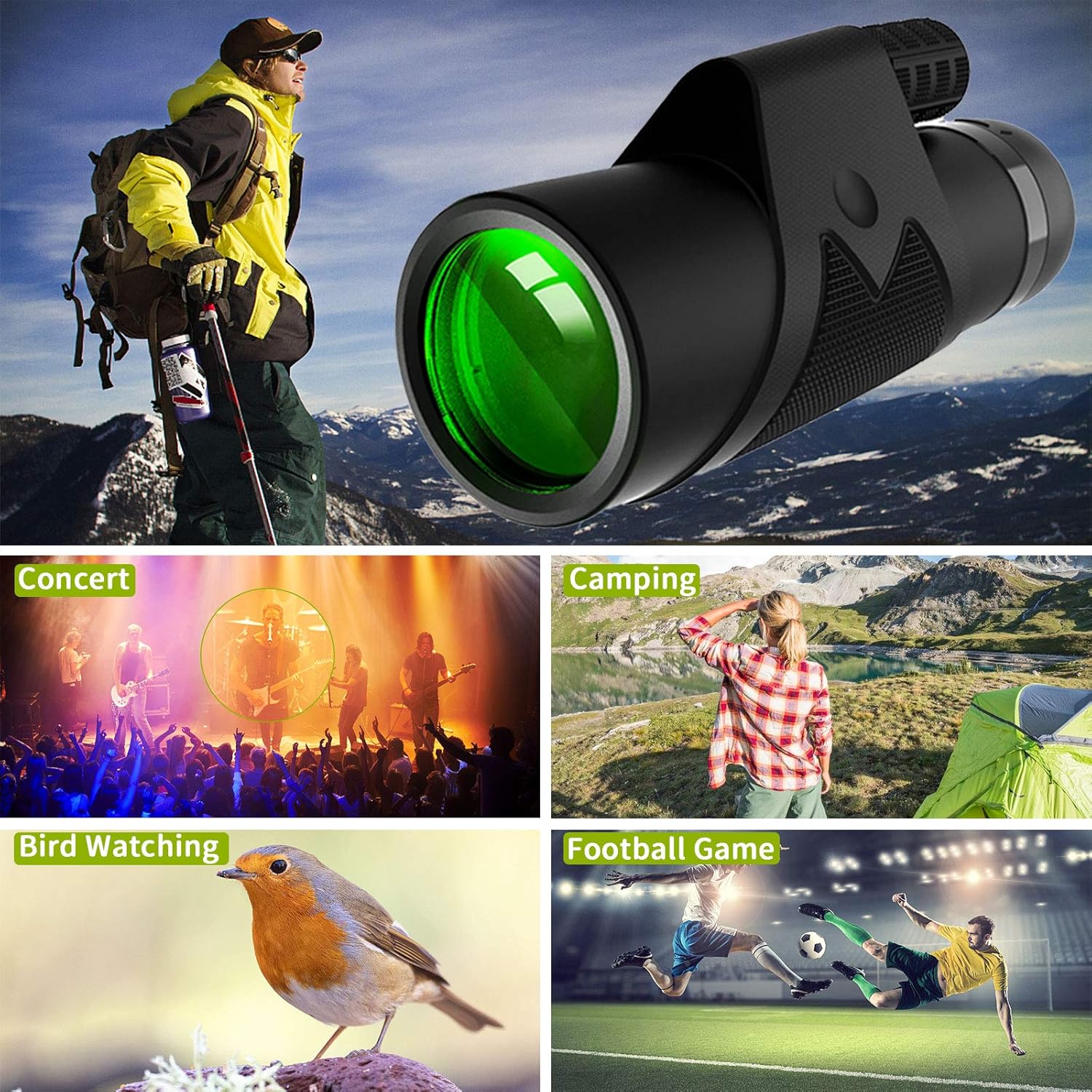 Monocular 12X42 Monocular Telesacope, HD Stars Monocular with Smartphone Holder and Tripod, Zoom Low Night Vision Monoculars for Adults Bird Watching Hiking Hunting Traveling : Camera & Photo