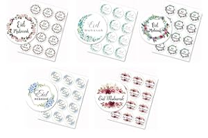 GENERIC Eid Mubarak Stickers - Islamic Muslim Gift Labels for Candy Box, Envelope Seal, Goodie Bag - Home Decoration for Eid Al Fitr & Eid Al Adha Festival - 60 Stickers