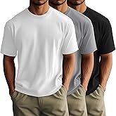 Huukeay 3 Pack Men's T-Shirts Crewneck Short Sleeve Shirts Ribbed Knit Tees Dressy Casual Tops