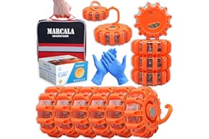 MARCALA Emergency Flares for Cars 12-Pack | Roadside Safety Discs | LED Safety Flare Emergency Lights | The only COMPLETE Saf
