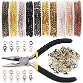 Swpeet 410Pcs 10 Colors 3mm Necklace Chains Roll and Jump Rings with Lobster Clasps Assortment Kit, Cable Link Chain Rolls for Necklaces Earrings Bracelets DIY Crafts Findings Jewelry Making