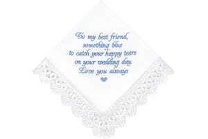HANDMADE Something Blue for Bride Gift for Bride from Maid of Honor Best Friend Wedding Gift to Bride from Bridesmaid Bridal Handkerchief Blue Hankerchief Bridal Shower Gift New Borrowed Old Embroidered