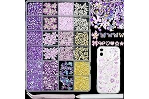 SEMATA Bedazzling Kit Pearls for Crafting Decora with Rhinestones for Crafts Purple Flatback Pearl Butterfly Flower Charms Bedazzling Bedazzle Gems for Crafts Nail Charms for Women and Girls
