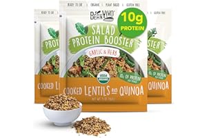BeanVIVO 3-Pack Salad Protein Booster - Organic cooked Lentils & Quinoa with Garlic & Herbs, delivering a burst of taste and 10g of protein-packed goodness in every pouch 5oz