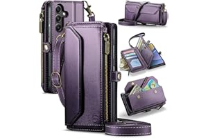 Strapurs Crossbody Wallet Case Compatible with Samsung Galaxy A15 5G RFID Blocking Card Holder Soft PU Leather Magnetic Snap Shoulder Strap Zipper Pocket Phone Case Fit for Galaxy A15 6.5" - Purple