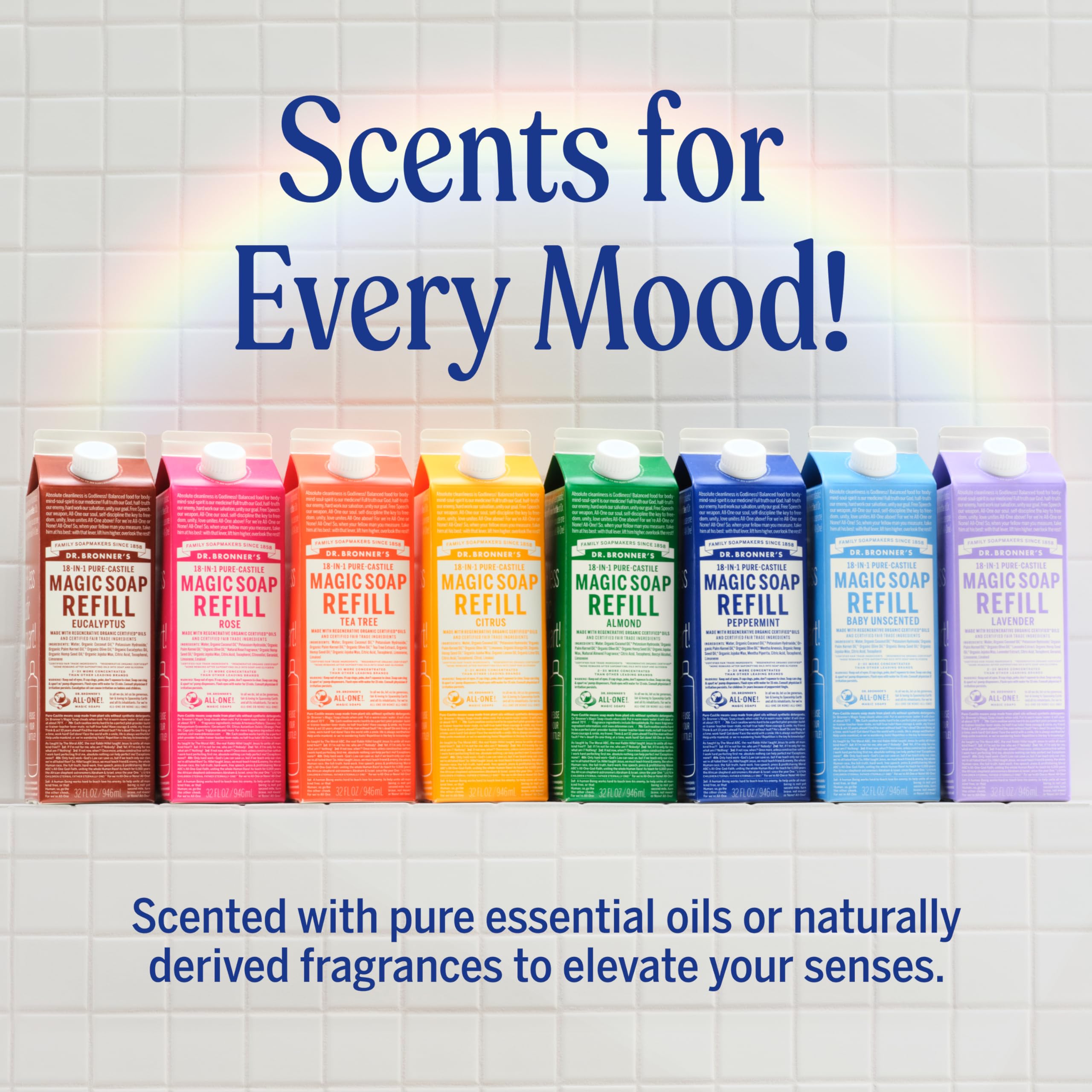 Dr. Bronner's Pure-Castile Liquid Magic Soap Bottle & Refill Carton - Made with Regenerative Organic Certified Oils- 18-in-1 Uses for Face, Body Wash, Hand Soap Refill- Baby Unscented, 32 oz