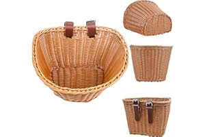 XUANNIAO .Bicycle Basket, Front Handlebar Bike Basket, Rattan Storage Basket Waterproof, Vintage Wicker, with Tan Leather Straps,Light Brown, 11 * 8.5 * 8 inches