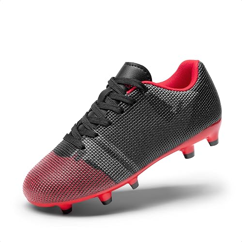 DREAM PAIRS Boys Girls Soccer Cleats Youth Firm Groud Athletic Outdoor Trainning Football Shoes for Little/Big Kid,Size 10 Little Kid,Black/Red,KKUMSO2508
