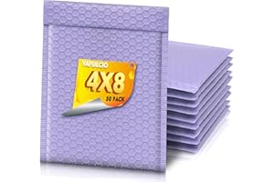 Vapulcio Purple Bubble Mailers 4x8 Inch 50 Pack, Cushioning Self Sealing Padded Envelopes, Waterproof Padded Mailers, Strong 
