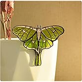 Lolitarcrafts Stained Glass Butterfly Suncatcher-Monarch or Luna Moth Design for Indoor and Outdoor Plant Decoration,Colorful Glass Plant Pot Ornament, Plant Lovers Gifts (Green Luna Moth)
