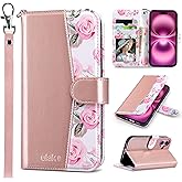ULAK Compatible with iPhone 16 Wallet Case [RFID Blocking], Women PU Leather Shockproof Protective Folio Flip Cover with Card Holder Kickstand for iPhone16 6.1 inch, Rose Gold