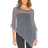 SHU-SHI Womens Sheer Poncho Shrug Lightweight Knit Ruffle Pullover Sweater Top