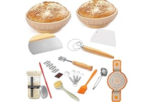 Sourdough Starter Kit, 2 Pcs 9" Round Banneton Proofing Basket, Sourdough Proofing Basket with Danish Dough Whisk, Bread Scor