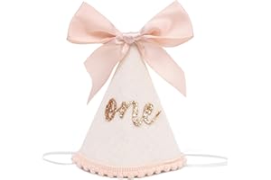 Jissoo Birthday Hat With Bow - Sweet Birthday Decorations,Glitter Number Cone Hat Photo Prop,Princess Bow Hat,Cake Smash