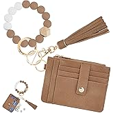 KNGITRYI Wallet Keychain Wristlet for Women,Slim RFID Credit Card Holder Purse Tassel Keychain Bangle Key Ring for Men Women