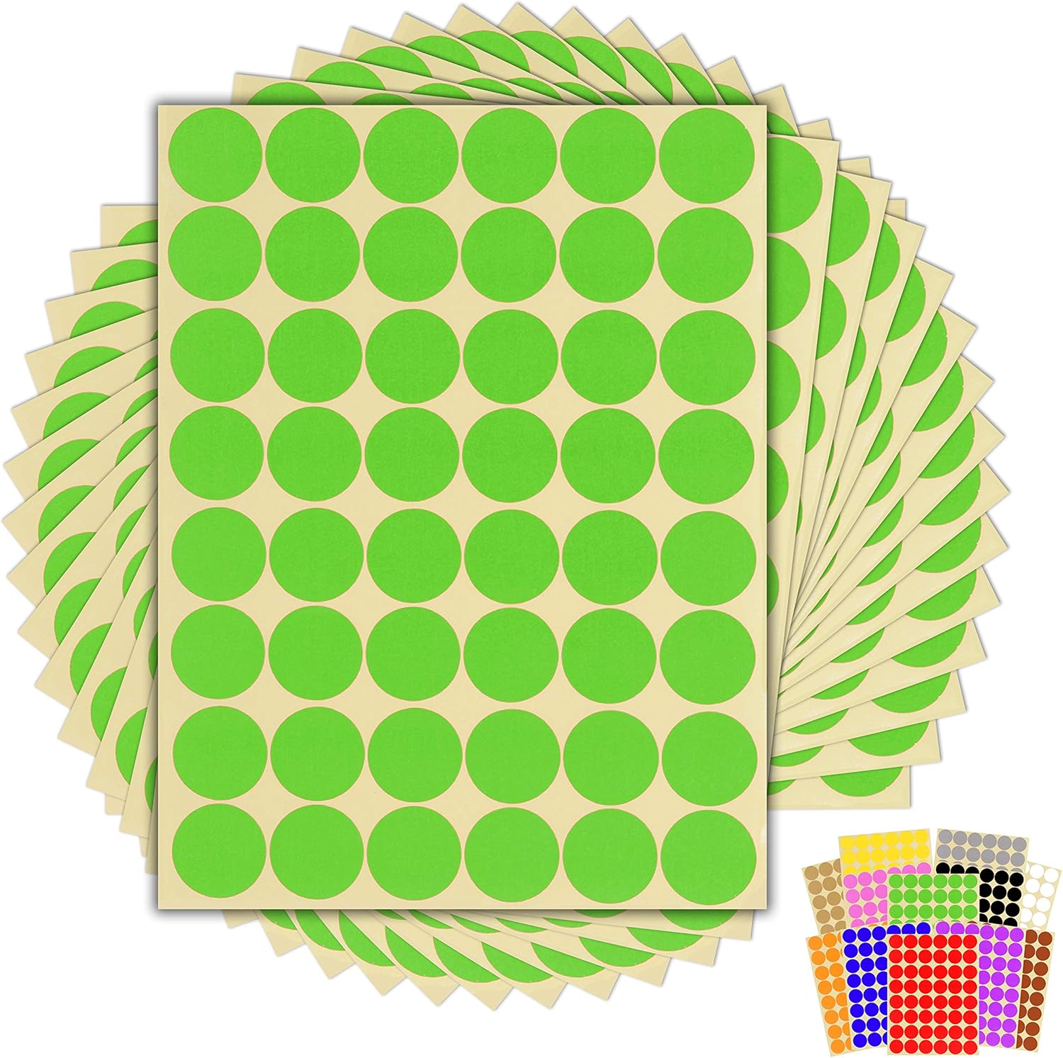 720 x Green Sticky Dots 25mm 1 Inch Round Colour Coding Dot