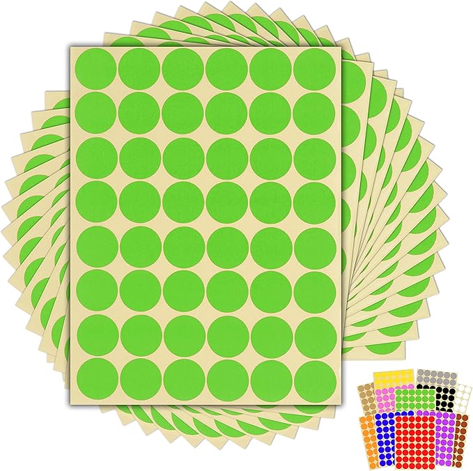 720 x Green Sticky Dots 25mm 1 Inch Round Colour Coding Dot