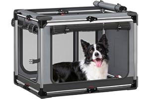 PAWTNERS Collapsible Dog Crate: 38 Inch Foldable Soft Sided Dog Crate for Large Dogs, Portable Dog Travel Kennel with Soft Mat for Indoors & Outdoors, Grey (38" L x 27" W x 27" H)