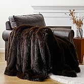 BATTILO HOME Luxury Fluffy Brown Faux Fur Throw Blanket, Cozy Warm Fur Blanket for Couch, Sofa, Chair, Bed, Plush Fuzzy Fur Throws with Long Pile, 50"x60"