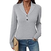 LOMON Sweaters for Women 2025 Fall Knitted V-Neck Collared Button Pullover Dressy Casual Long Sleeve Polo Shirts Business