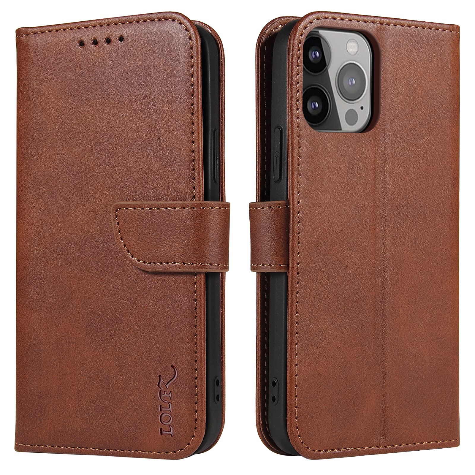 LOLFZ Wallet Case for iPhone 13 Mini, Vintage Leather Book Case with Card Holder Kickstand Magnetic Closure Flip Case Cover for iPhone 13 Mini - Coffee Brown