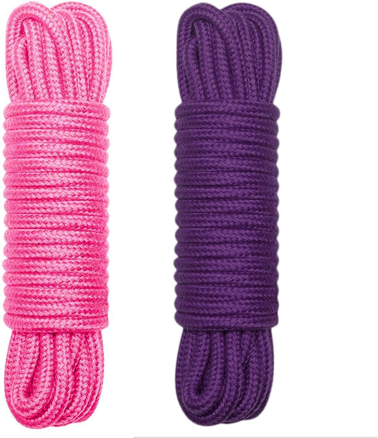 Super Soft Twisted Cotton Rope 1/3inch(8mm) Diameter and 64ft Long (Pack of 2X32ft) Durable and Sturdy Long Organic Cotton Rope,Pink/Purple(Solid Braid Cotton)