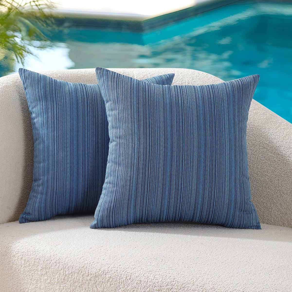 VAKADO Outdoor Waterproof Throw Pillow Covers 18x18 Set of 2 Decorative Outside Patio Furniture Cushion Cases Decor for Garden Bench Porch Couch Tent Chair Stripe Blue