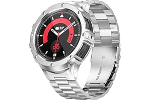 SUPLINK Stainless Steel Case and Bands Compatible with Samsung Galaxy Watch 5 Band/ 4 Bands 44mm, Metal Adjustable Strap Protective Bumper for Galaxy Watch 6 Band Men, Silver