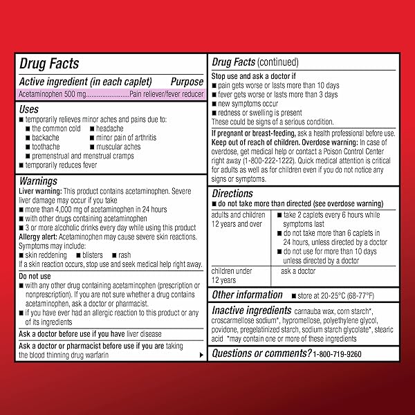 AMAZON BASIC CARE EXTRA STRENGTH ACETAMINOPHEN CAPLETS 500 MG, PAIN RELIEVER AND FEVER REDUCER, GENTLE ON STOMACH, FOR ARTHRITIS PAIN, BACKACHE PAIN AND MORE, 50 PACKETS OF 2 CAPSULES EACH, 100 COUNT