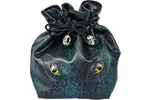 KSNDie Large DND Dice Bag Leather Dice Storage Bag Dark Green D&D Drawstring Pouch with Pockets for RPG MTG Table Games - Can Hold 200+ Polyhedral Dice