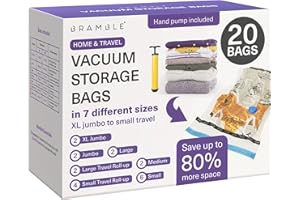 BRAMBLE 20 Pack Vacuum Storage Bags (2 XL Jumbo, 2 Jumbo, 2 Large, 2 Medium, 6 Small, 6 Roll Up) Space Saver Sealer Compressi