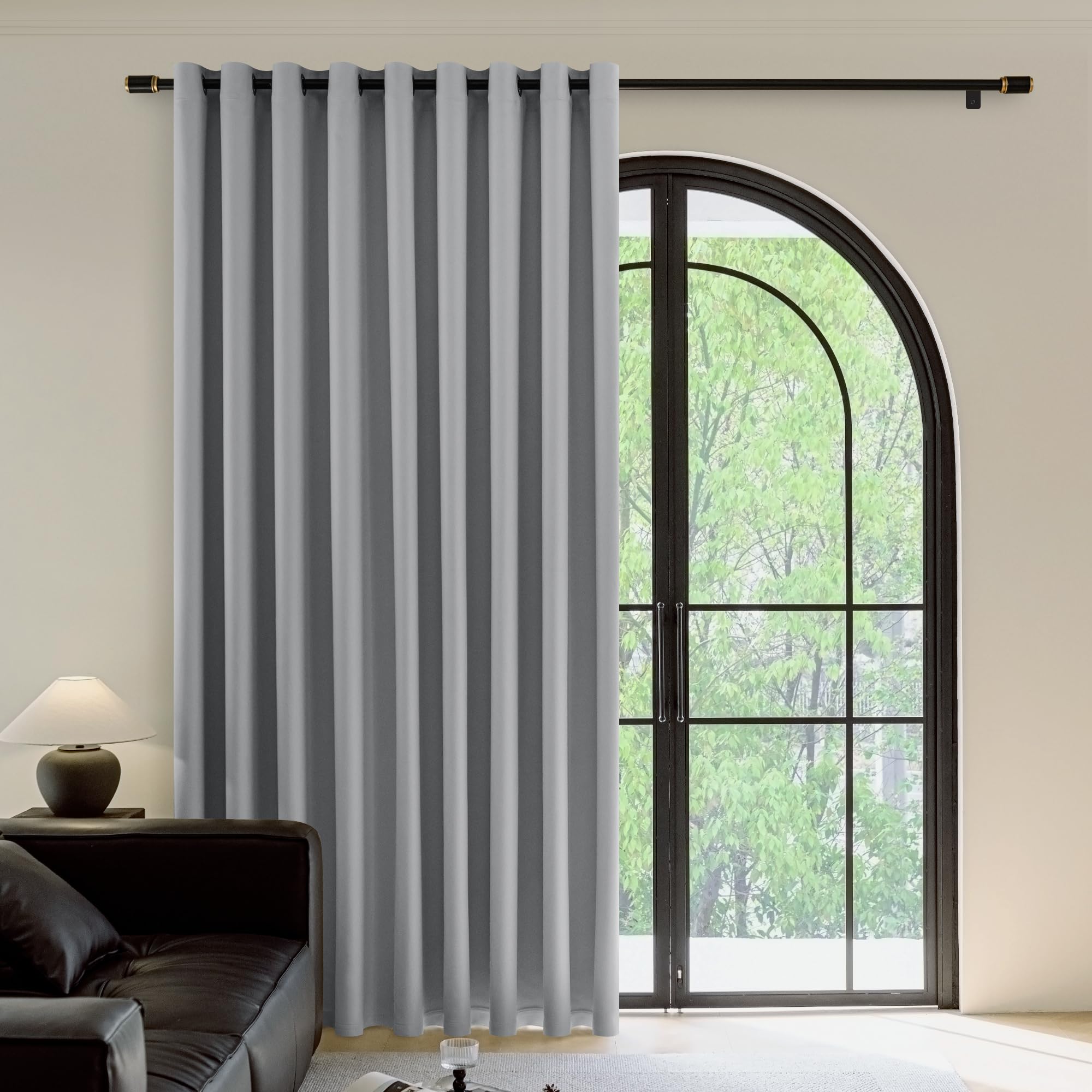 FMFUNCTEX 100% Dark Grey Blackout Patio Sliding Glass Door Curtains 84 inch Length, Grommet Extra Wide Living Room Divider Curtains, Thermal Insulated Curtain Drapes for French Door/Bedroom 1 Panel Image