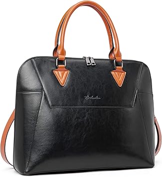 BOSTANTEN Briefcase for Women Leather 15.6 inch Laptop Shoulder Bags Office Work Crossbody Handbags Black
