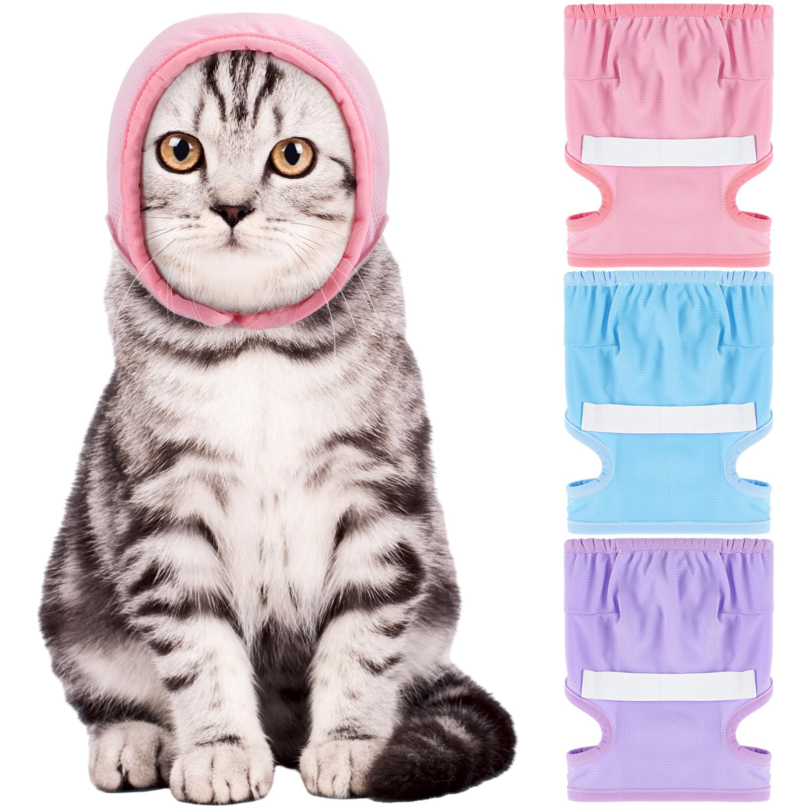 Photo 1 of Dansydaisy 3 Pieces Cat Ear Covers Anxiety Relief Dog Calming Hood Stretchy Pet Snood Cats Ear Neck Scarf Wrap Dogs Pets for Grooming Bath Drying Noise Protection Winter Warm