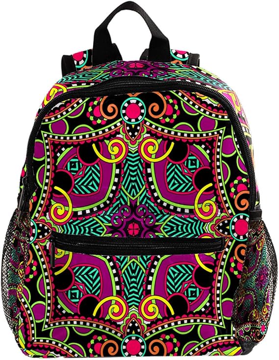 Schwarzer quadratischer Mandala-Muster Vorschul-Rucksack für kleine