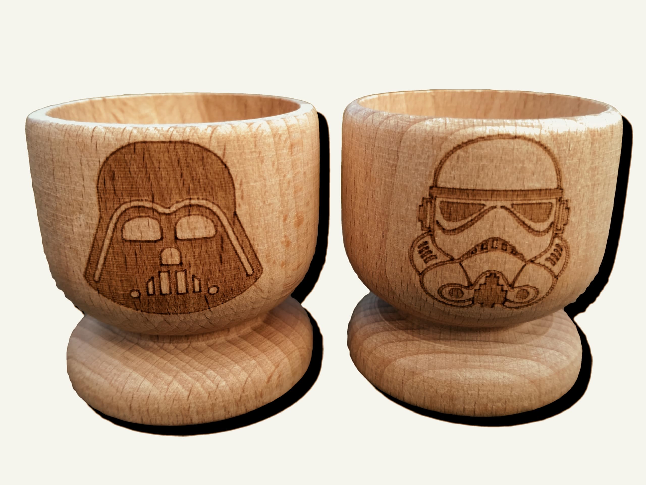 Star Wars Inspired Darth Vader Stormtrooper Wooden Egg Cups House Warming Present Fan Gift IDEA EGGCUP (Set of 2)