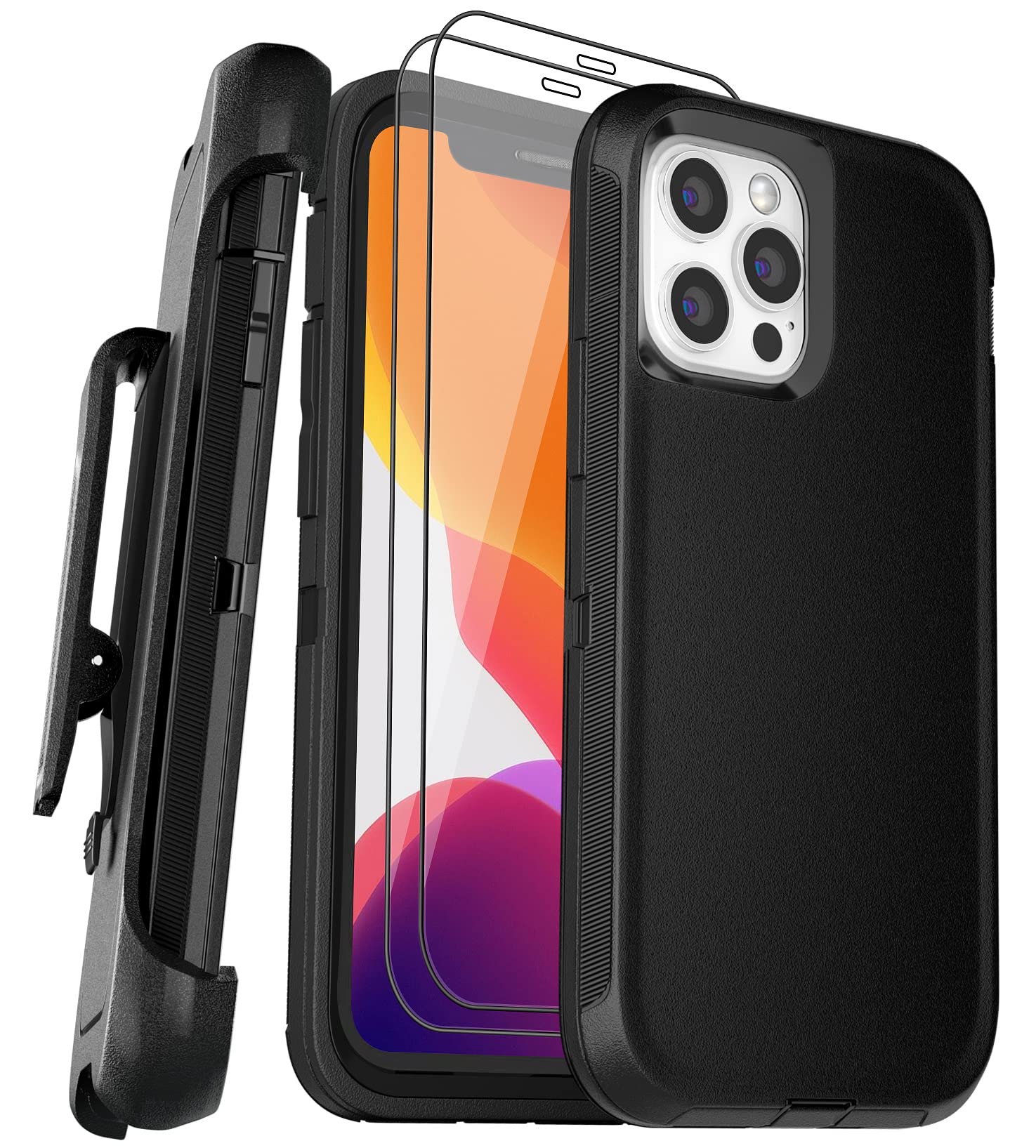 GYJ for iPhone 11 Pro Case with Belt Clip Holster Kickstand & 2 Screen Protector, Heavy Duty Military Grade Cover Drop-Proof Full Protection Phone Case 5.8" [Black+Clip]