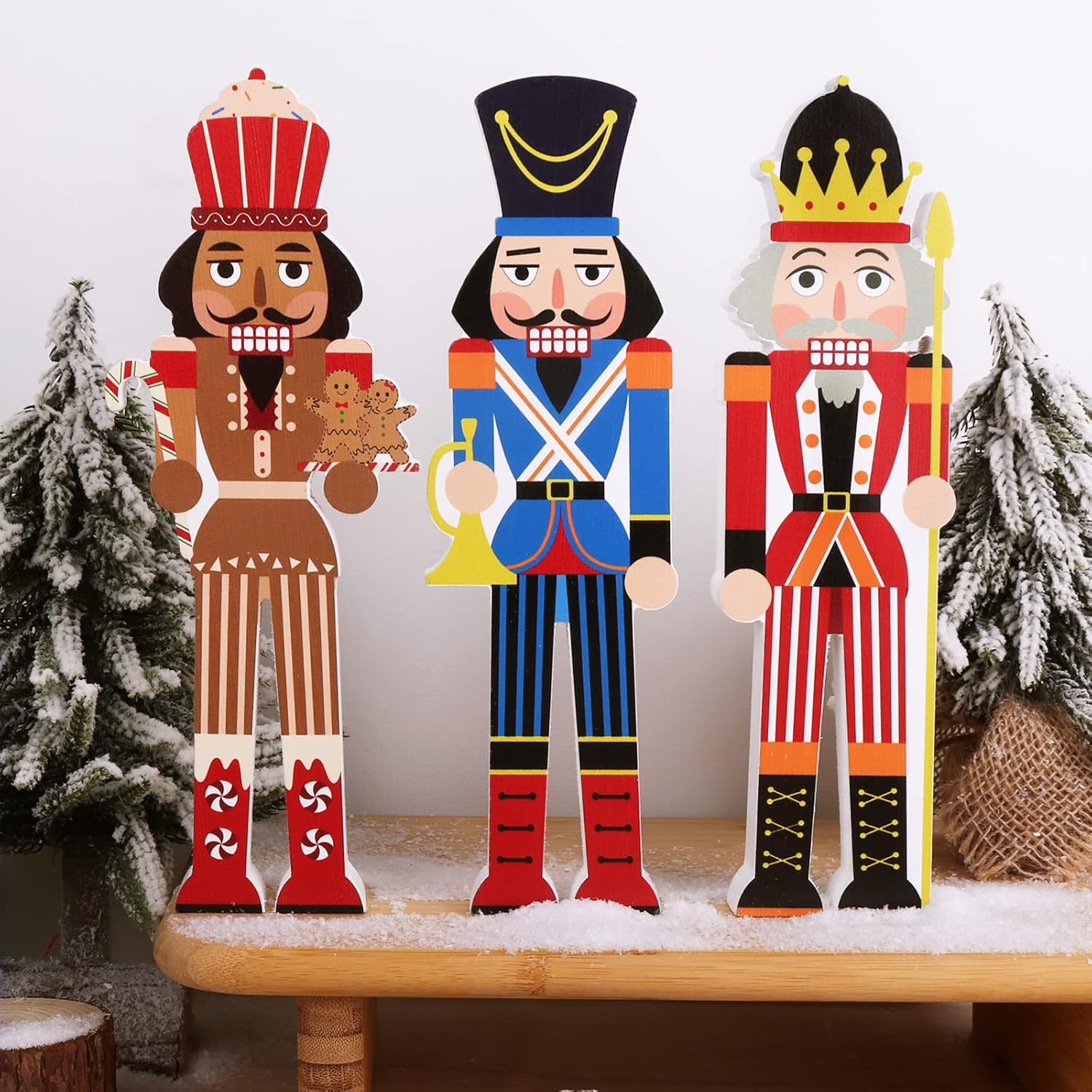 Nutcrackers - Treory Christmas Nutcracker Table Decorations, 3 Pcs Wooden Christmas Nutcracker Figures Gingerbread Soldier King Table Wooden Sign, 8 Inch Nutcracker Christmas Tiered Tray Decor for Winter Home Decor