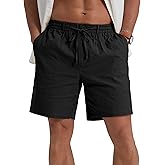 Sailwind Men's Linen Casual Shorts Elastic Waist Drawstring Summer Beach Shorts with Pockets