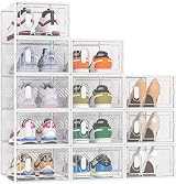 SIMPDIY 12 pcs Clear Stackable Shoe Storage Boxes with Lids UK 9.5 fit