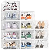 SIMPDIY Shoe Storage, 12 Pack Shoe Organizer for Closet, Shoe Boxes Clear Plastic Stackable Shoe Containers with Lids for Siz