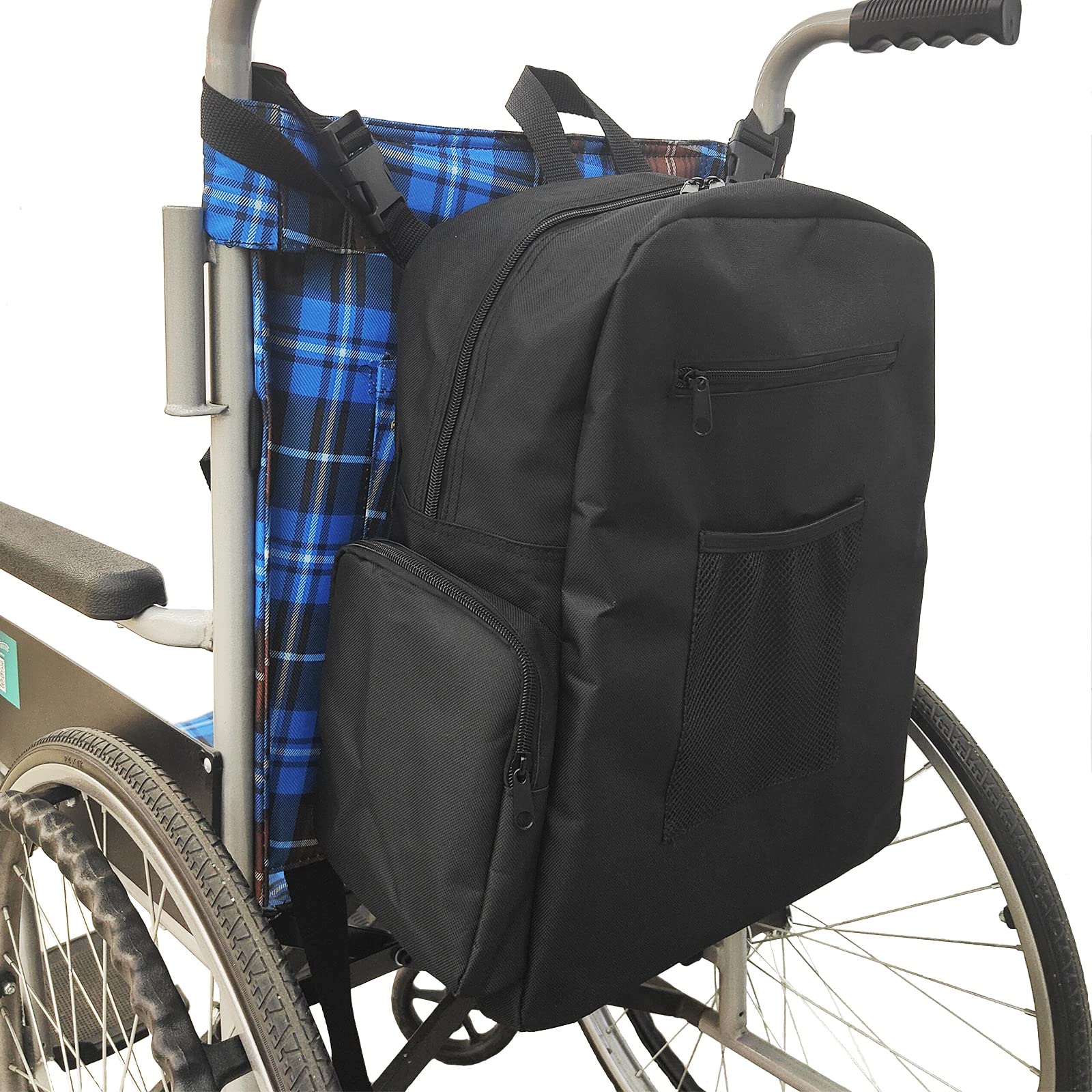 Oxford Cloth Wheelchair Bags for Back of Chair with Pockets Mobility Devices Accessory Large Wheelchair Backpack Storage Carrier Bag Fits for Most Wheelchairs